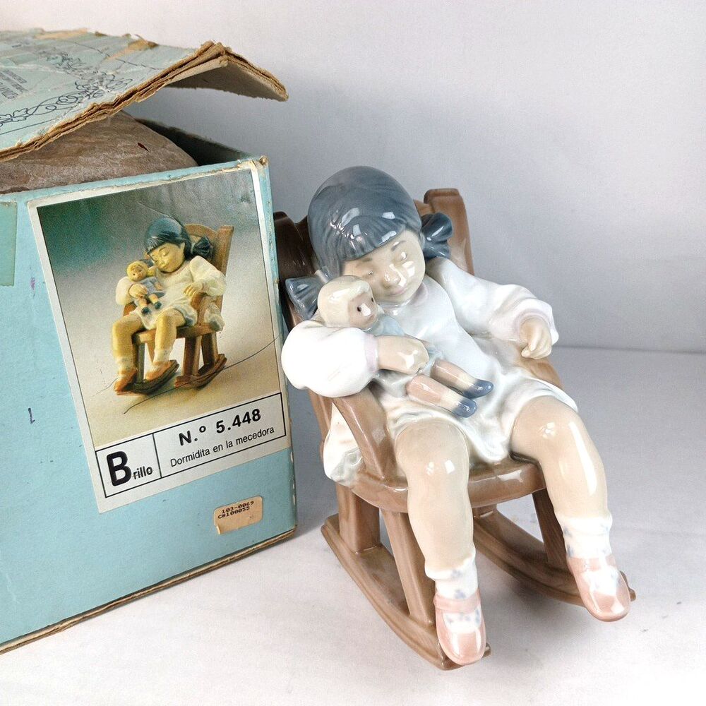 VTG Lladro Figurine Naptime 5448 Girl Asleep in Rocking Chair in Original Box